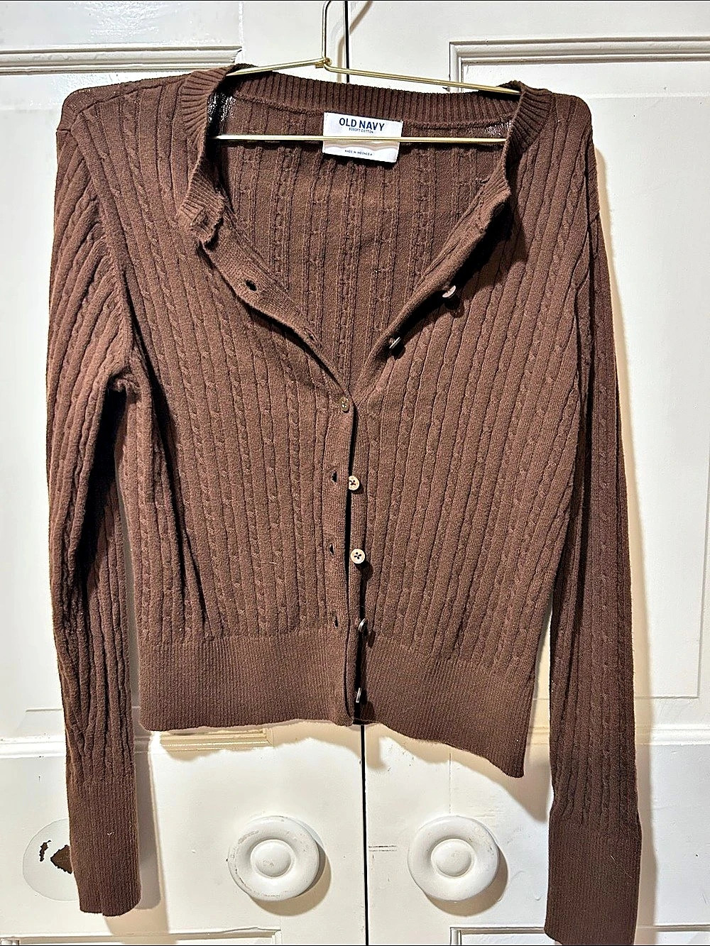 Old Navy SoSoft Cropped Cable Cardigan Sweater Brown XS